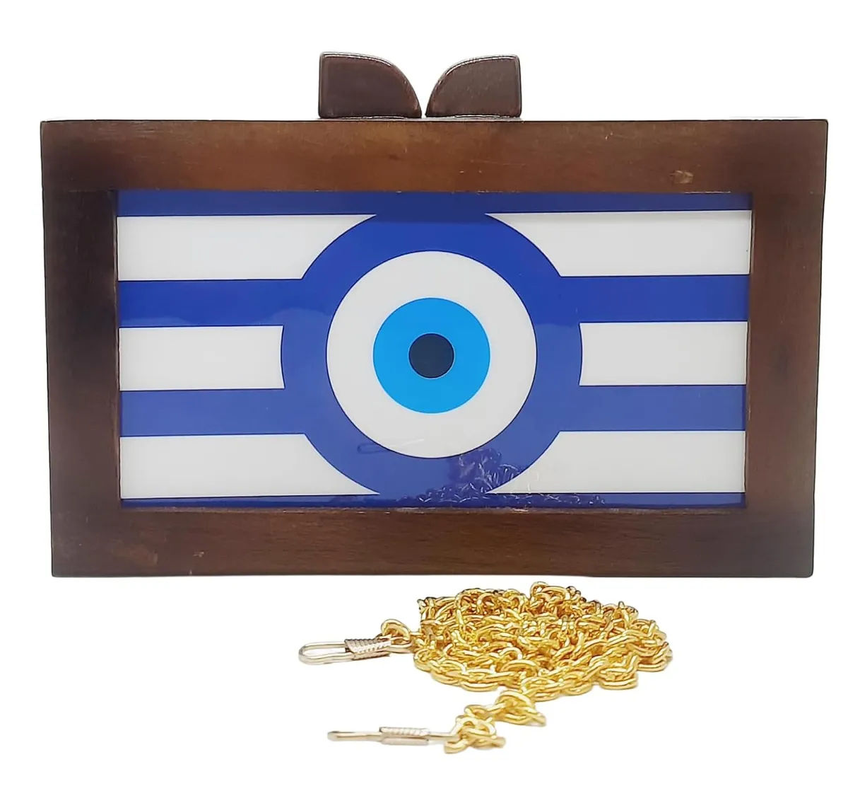 Devika Brown Wooden Slim Rectangular Clutch Bag